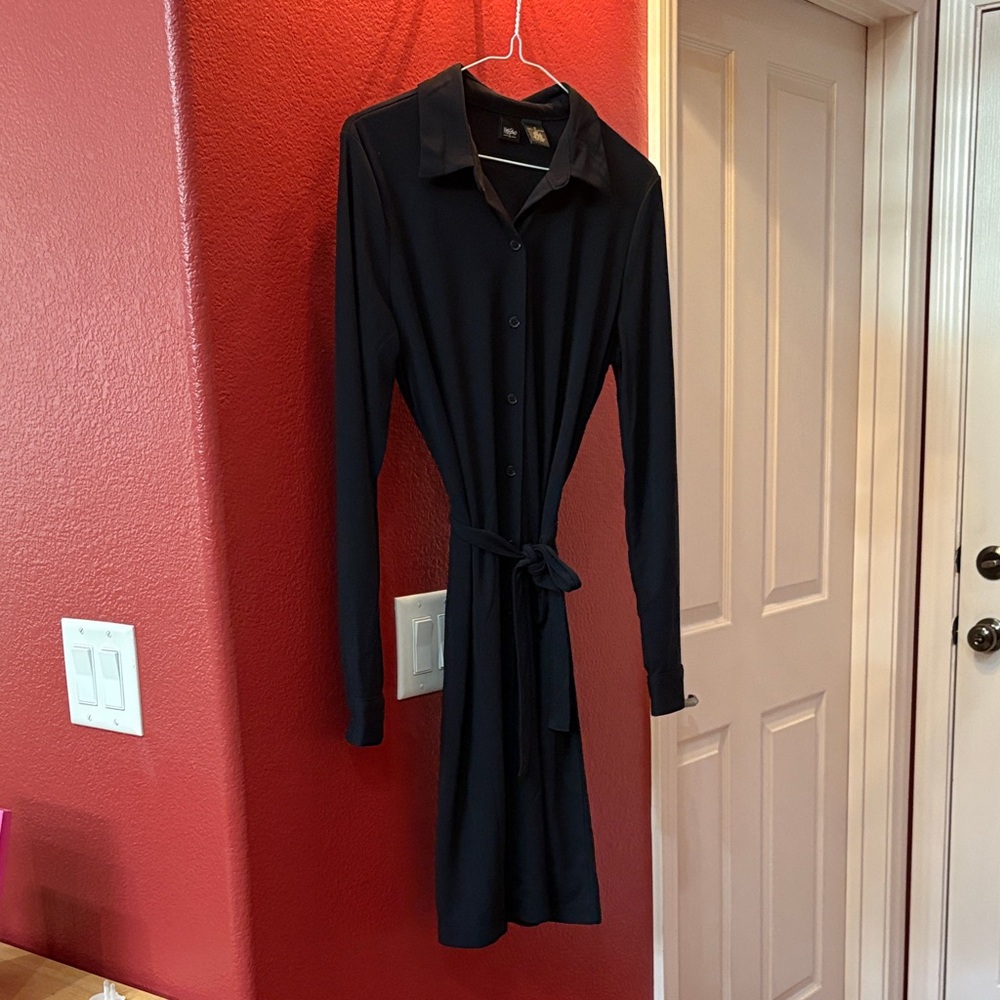 Black Button-Up Belted Dress